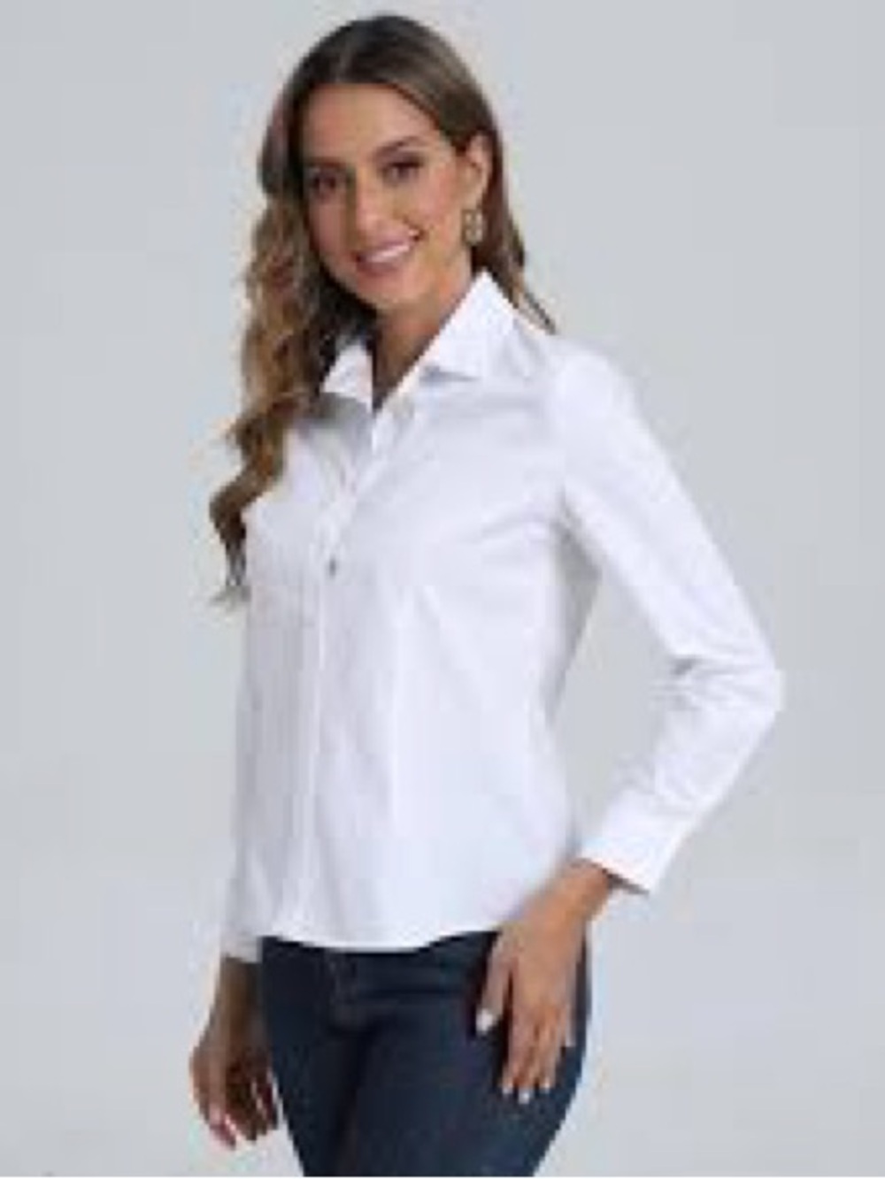 Jones New York signature White Button-Up 3/4 sleeve Shirt